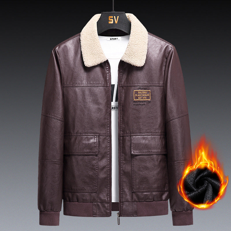 Slim Fit Handsome Workwear Motorcycle Jacket Men's Leather Coat