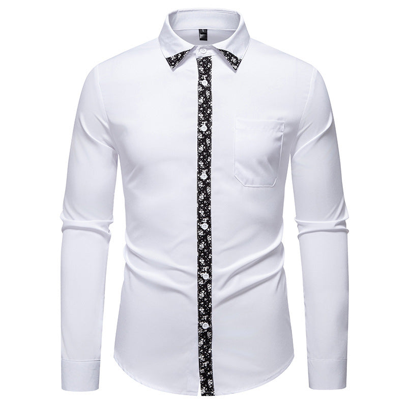 Men's Color Block Design Casual Long Sleeve Solid Color Shirt