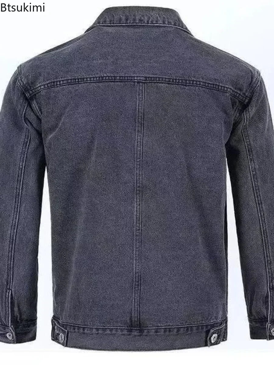 2025 New Men's Denim Cargo Jacket Loose Vintage Fashion Casual Cardigan Jacket Men Youth Handsome Washed Cowboy Coats Plus Size