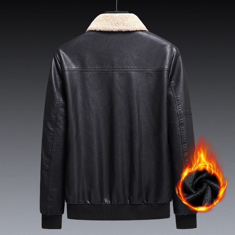 Slim Fit Handsome Workwear Motorcycle Jacket Men's Leather Coat