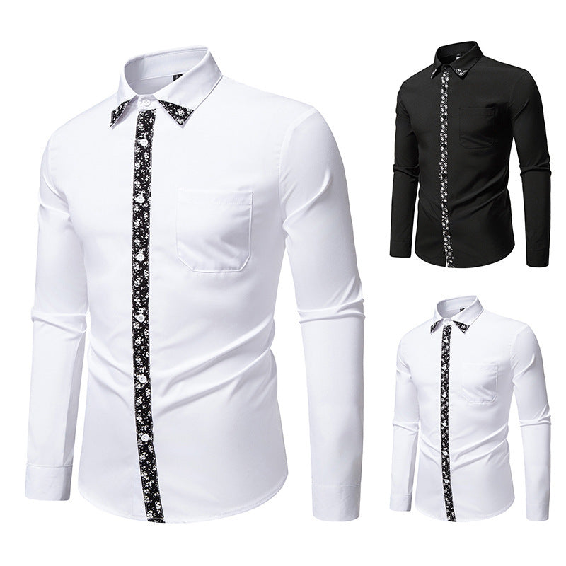 Men's Color Block Design Casual Long Sleeve Solid Color Shirt